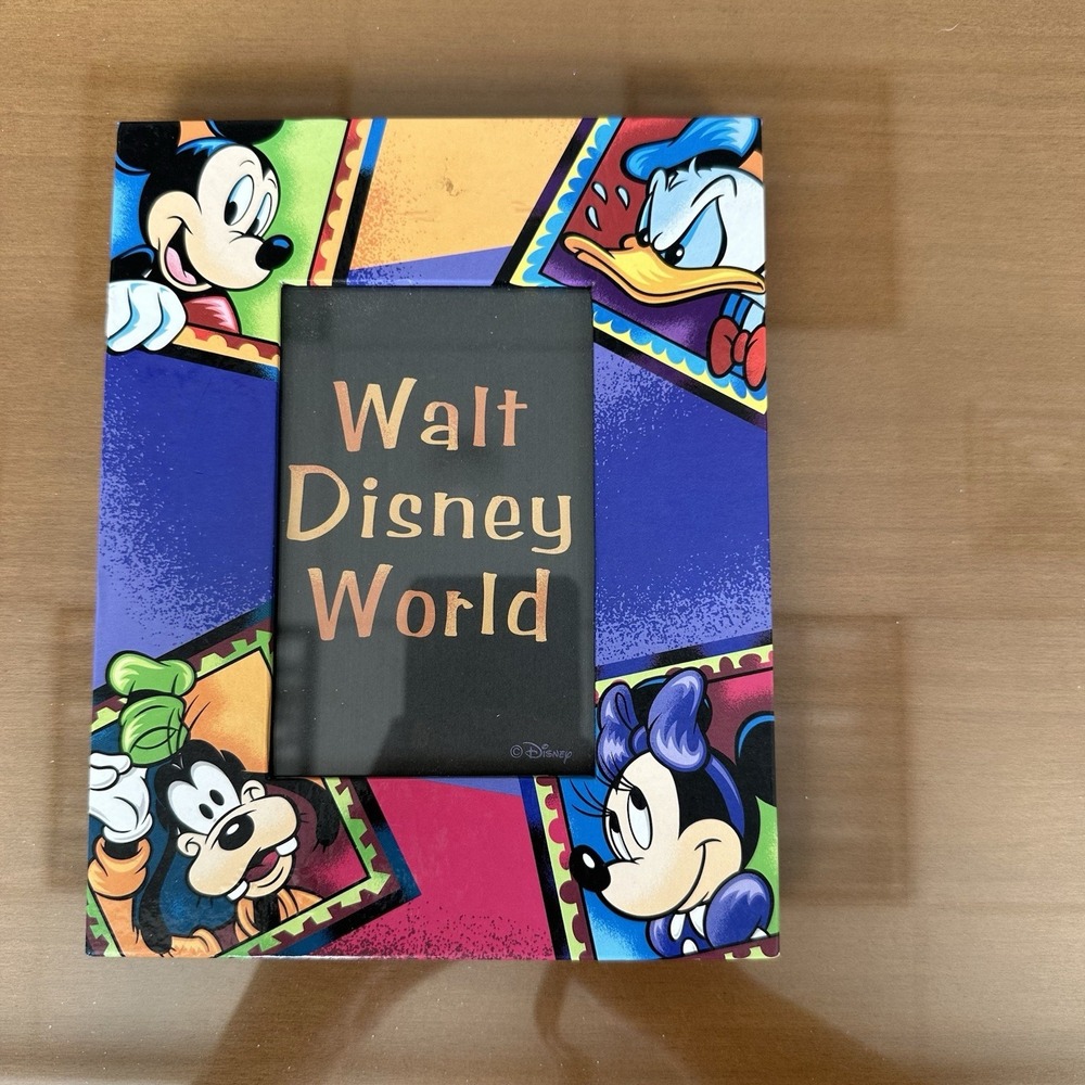 Disney Parks Picture Frame Mickey Minnie Goofy Donald Holds 3 x5 Photo